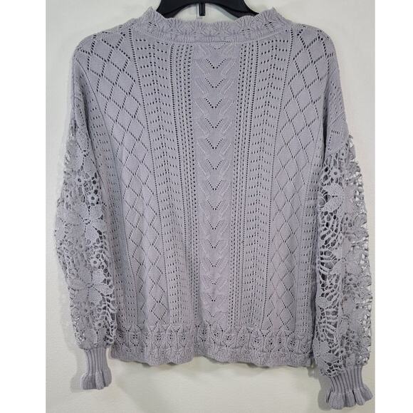 Women's Lace Knit Sweater - Gray - Picture 4 of 9
